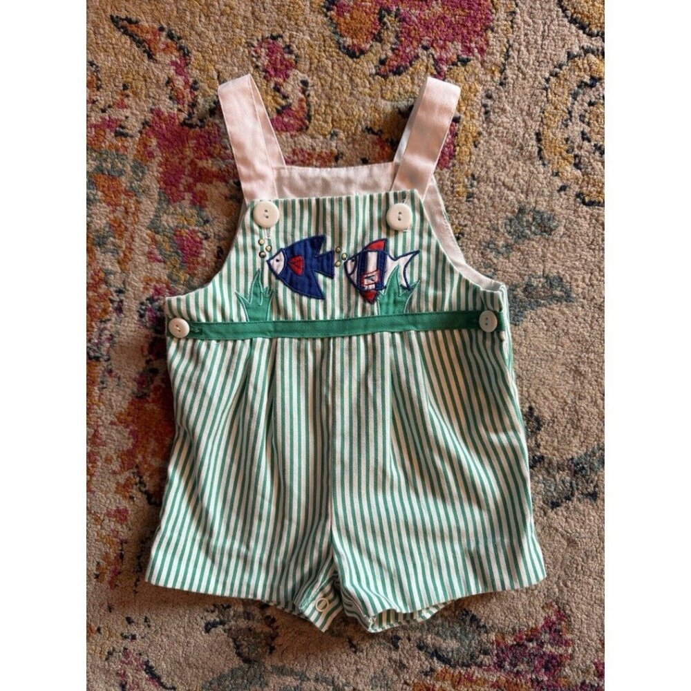 EVC Vintage Fish Romper Overalls 9-12 Months
